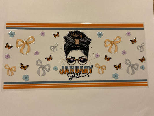 January Girl Bows Butterflies Flowers