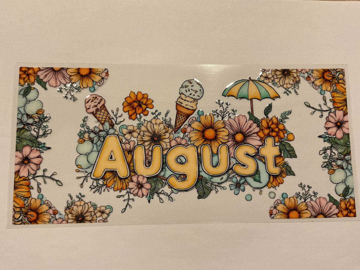 August Seasonal Ice cream Flowers Umbrella Butterflies
