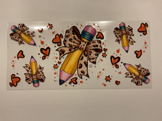 Pencil Cheetah Bow Hearts Teacher