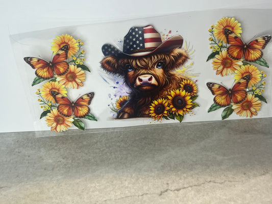Highland Cow Sunflowers American Flag Hat