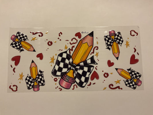 Pencil Checkered Bow Teacher