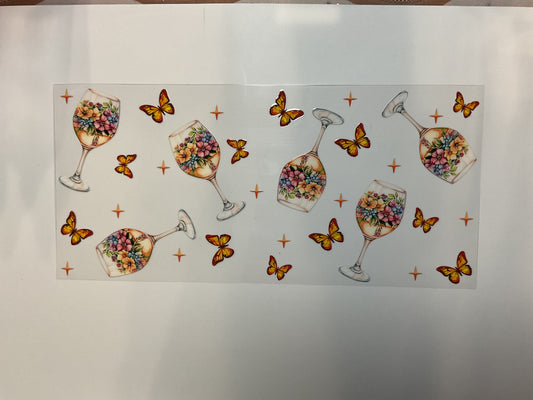 Flowered Wine Glasses and Butterflies