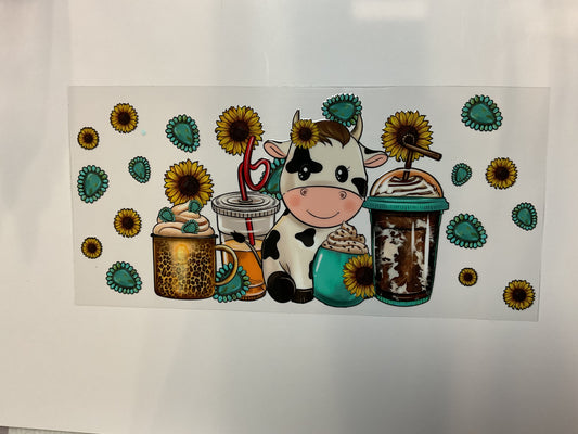 Cow With Drinks, Sunflowers and Turquise