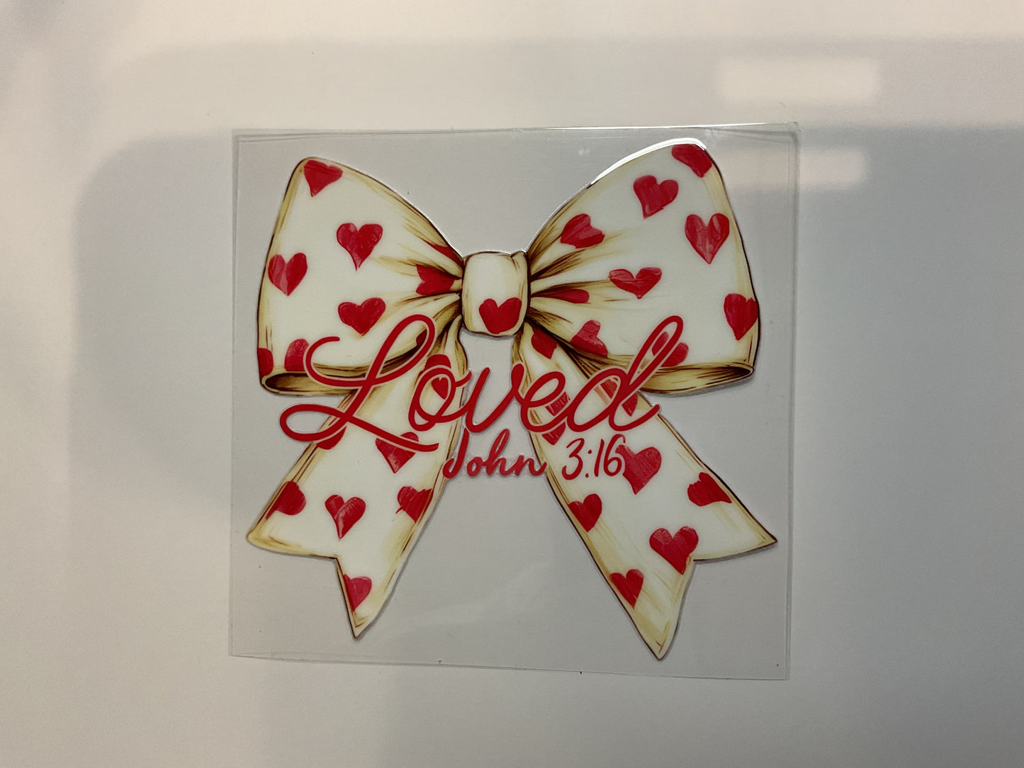 Bow With Hearts ‘Loved” ~ Decal Faith