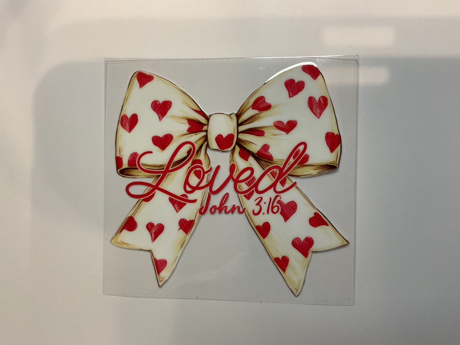 Bow With Hearts ‘Loved” ~ Decal Faith