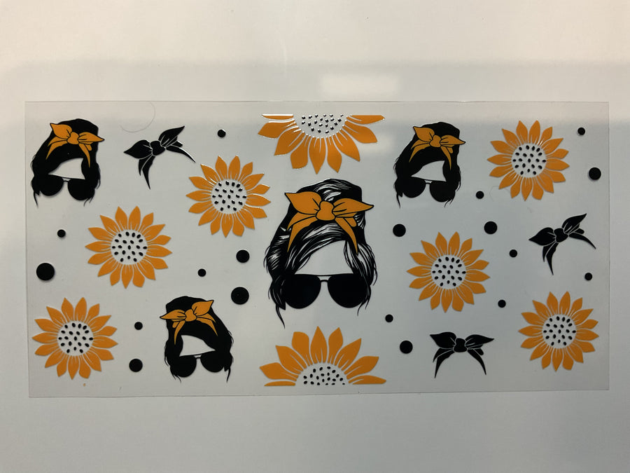 Girl Head With Sunglasses and Sunflowers