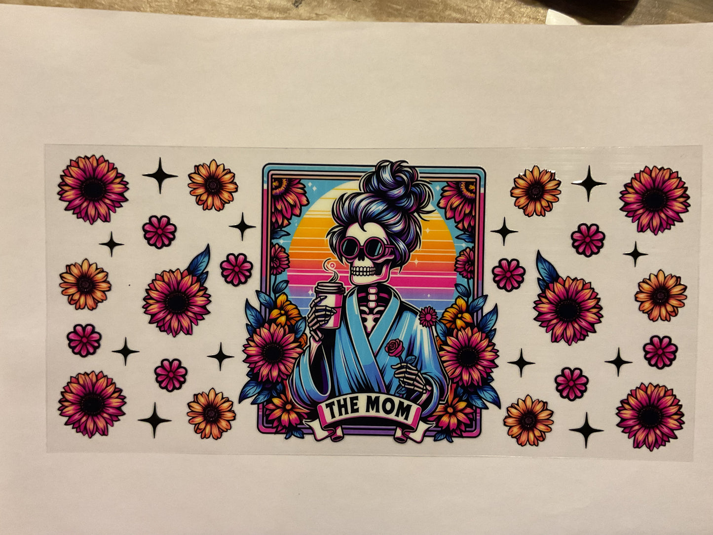 The Mom Skull With Coffee and Colorful Flowers