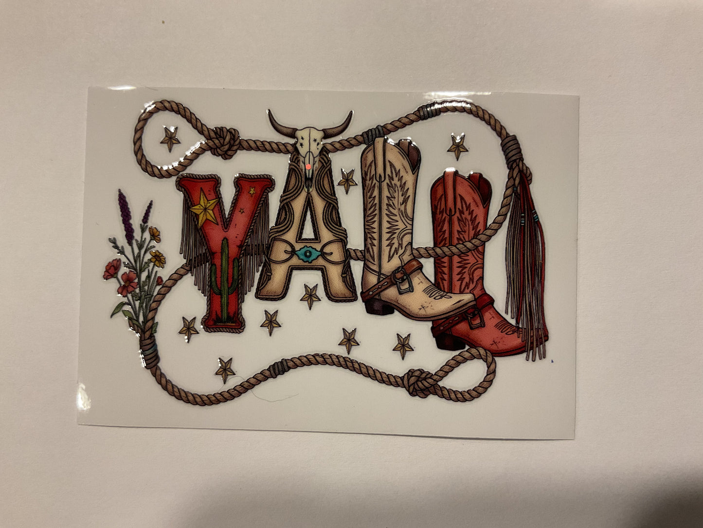 Western Small ‘Y’all’ Rope Flowers Bull Skull