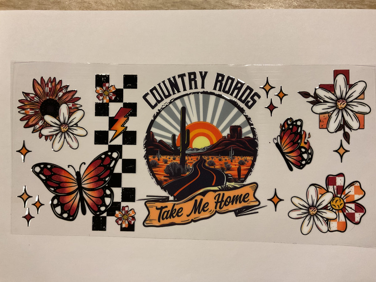 Country Roads Take Me Home Western Sunset Flowers Butterflies