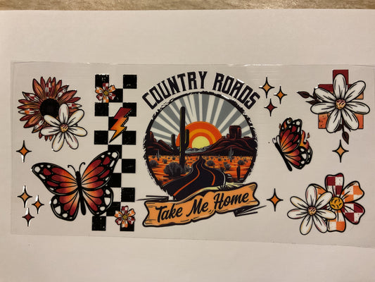 Country Roads Take Me Home Western Sunset Flowers Butterflies