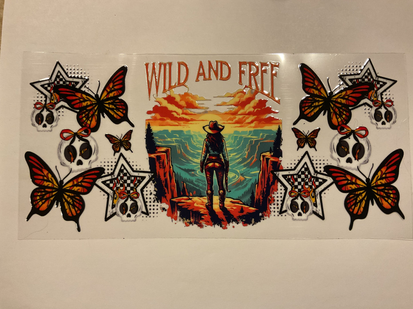 Wild and Free Western Scene Girl Stars Butterflies