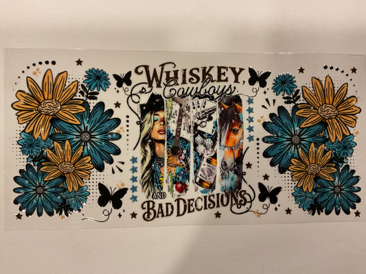 Whiskey, Cowboys and Bad Decisions Western Flowers Horse Guitar