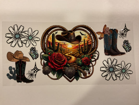 Western Sunset Boots Hat Rope Flowers