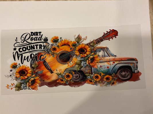 ‘Dirt Road Country Music’ Guitar Truck Flowers Western