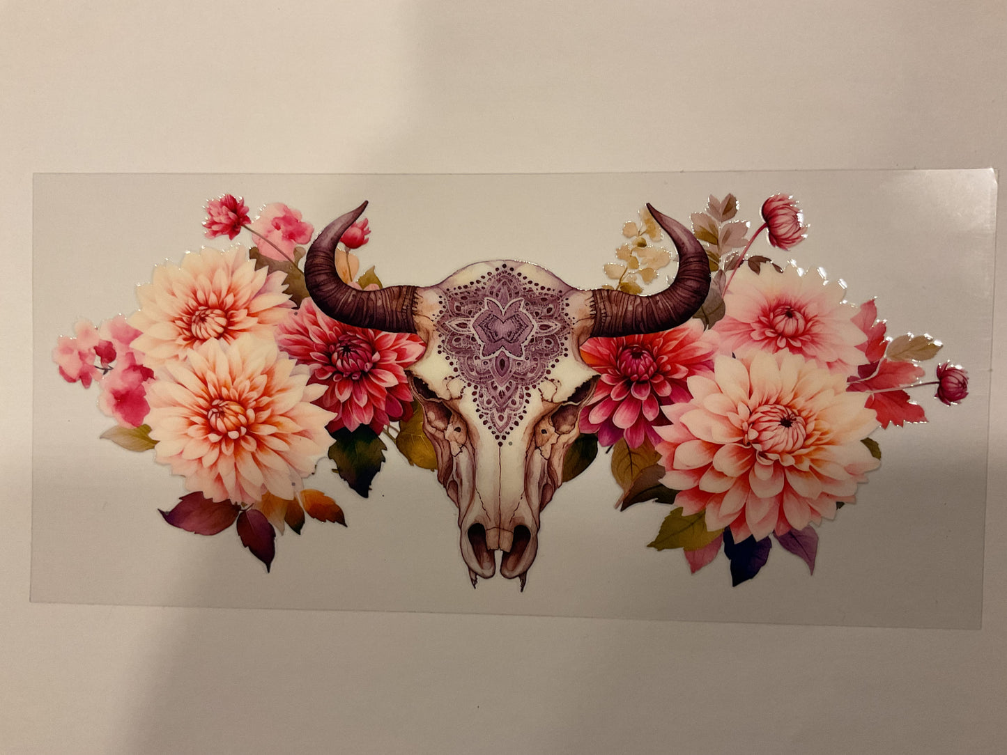 Bull Skull Pink Flowers Western