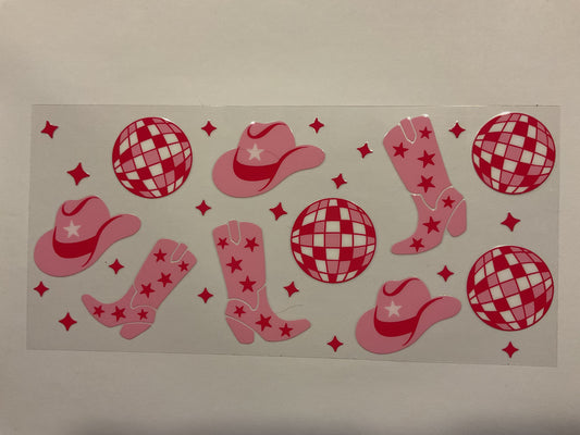 Western Pink Hat Boots Disko Ball