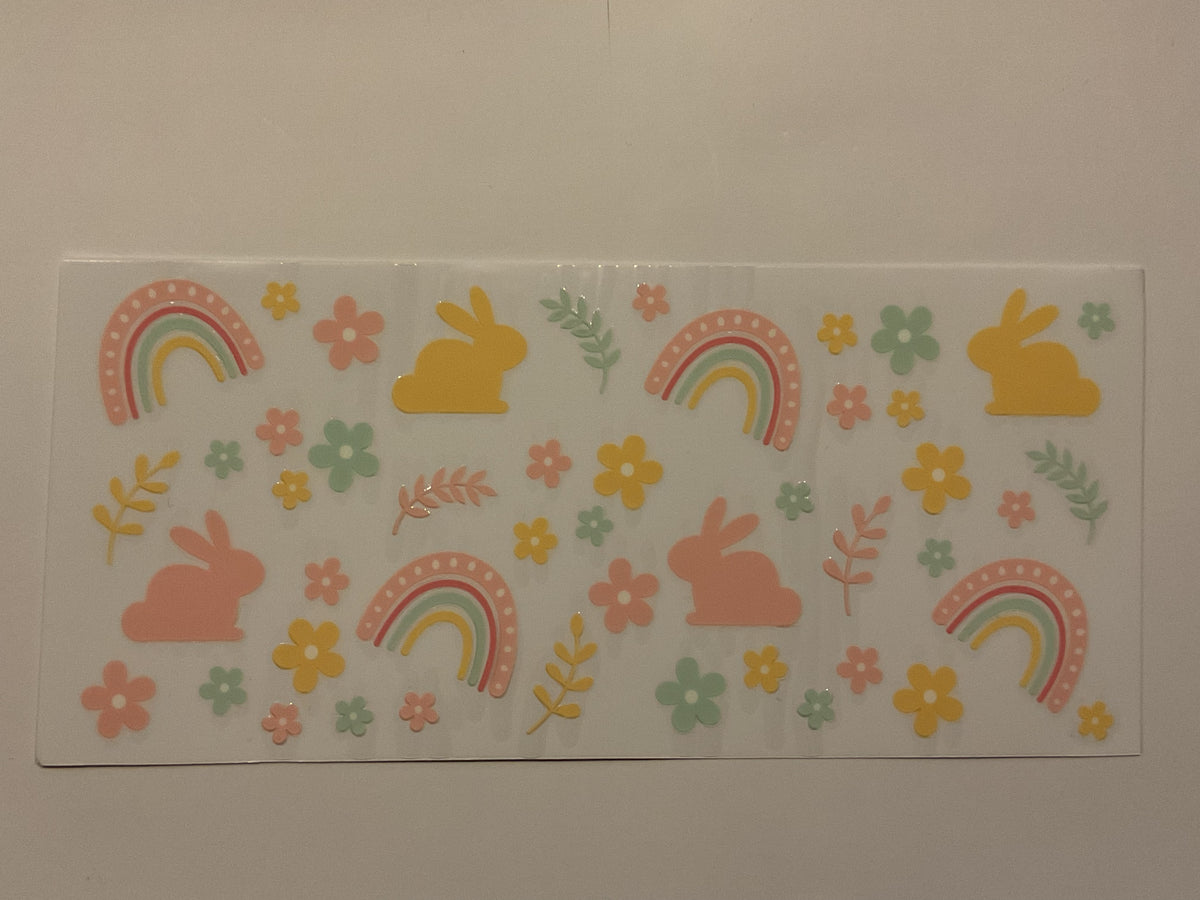 Easter Bunnies Rainbows Flowers
