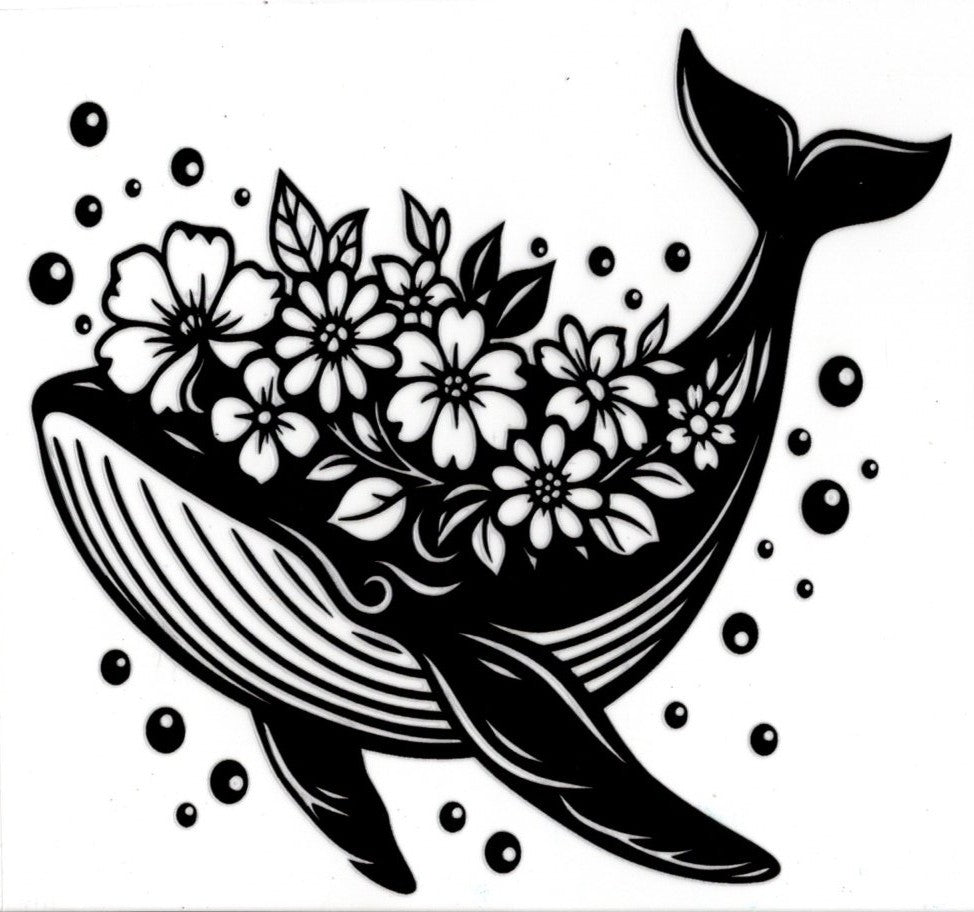 Whales and Flowers Black Outline