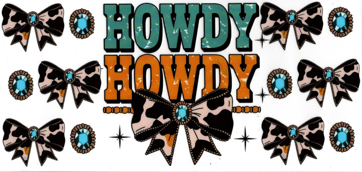 Howdy Turquoise and Yellow Bows Cow Print