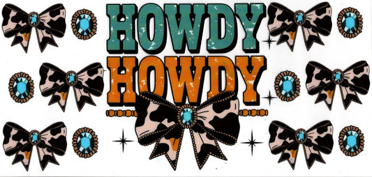 Howdy Turquoise and Yellow Bows Cow Print