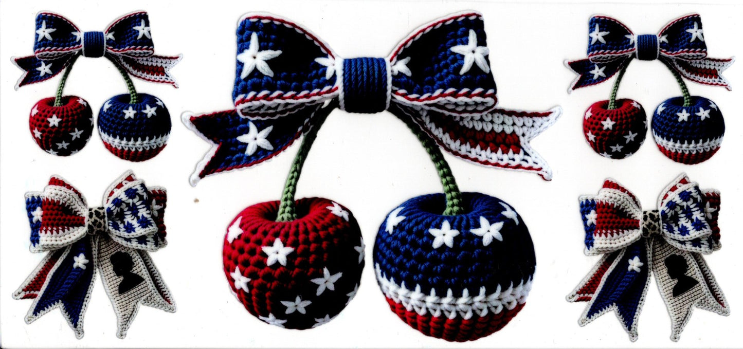 Red White & Blue Crochet Cherries and Bows