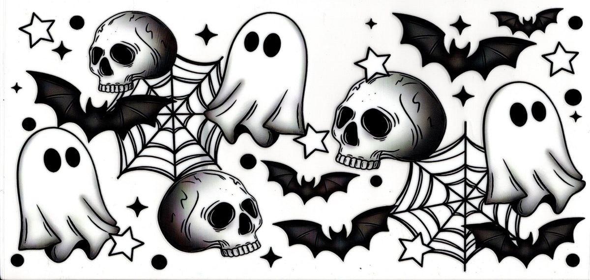 Halloween Ghosts and Skeletons Bats Webs