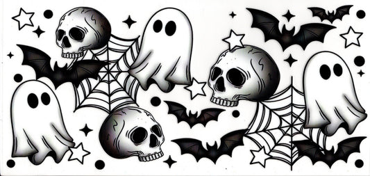 Halloween Ghosts and Skeletons Bats Webs