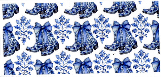 Blue Floral Boots Western