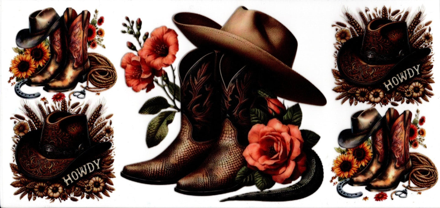 Western Floral Boots Hat HOWDY