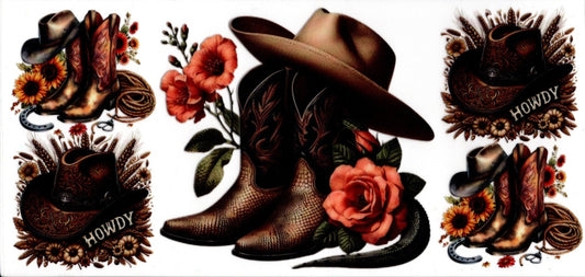 Western Floral Boots Hat HOWDY