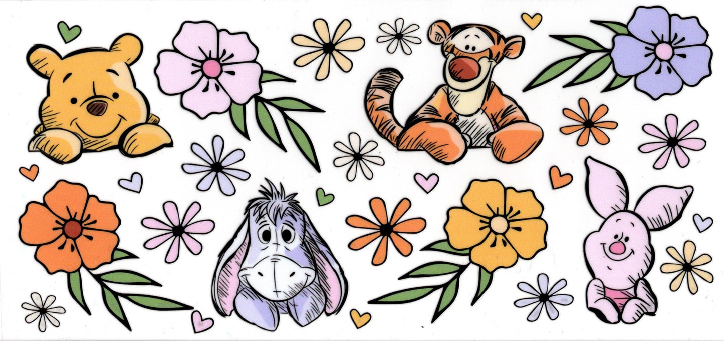 Winnie The Pooh, Piglet, Tigger and Eeyore and Flowers
