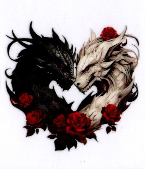 Black and White Dragons With Red Roses