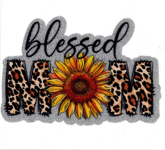 Blessed Mom with Sunflower Glitter Decal