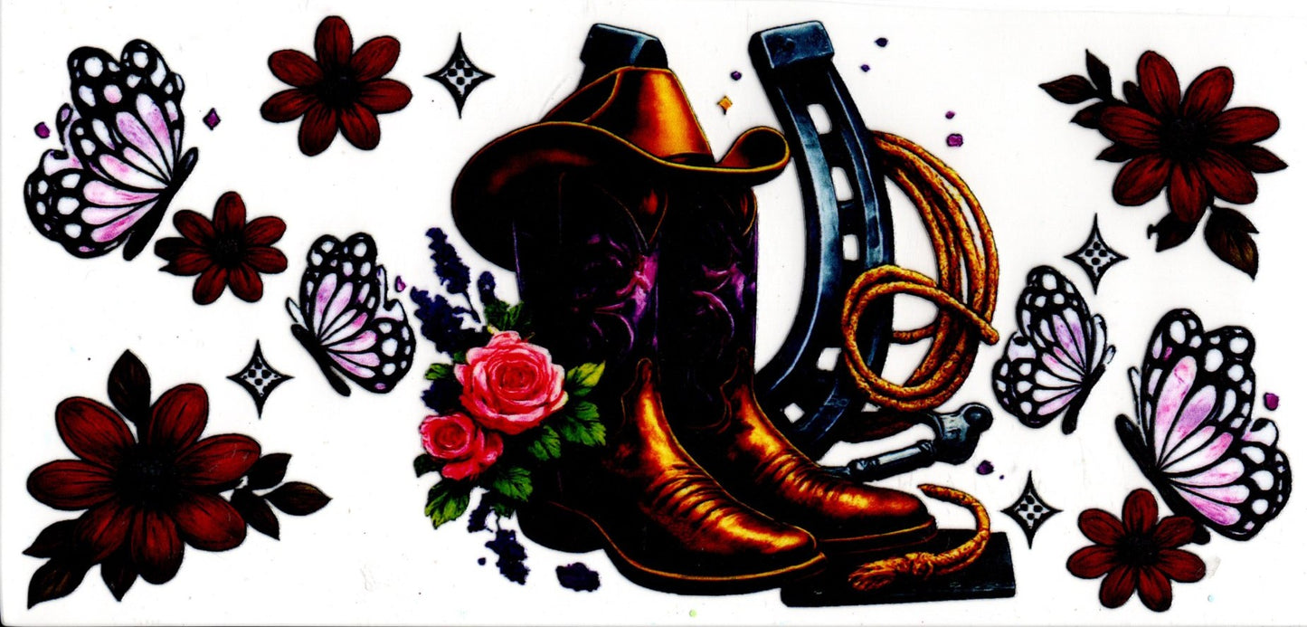 Western Boots Horseshoe Butterflies and Flowers