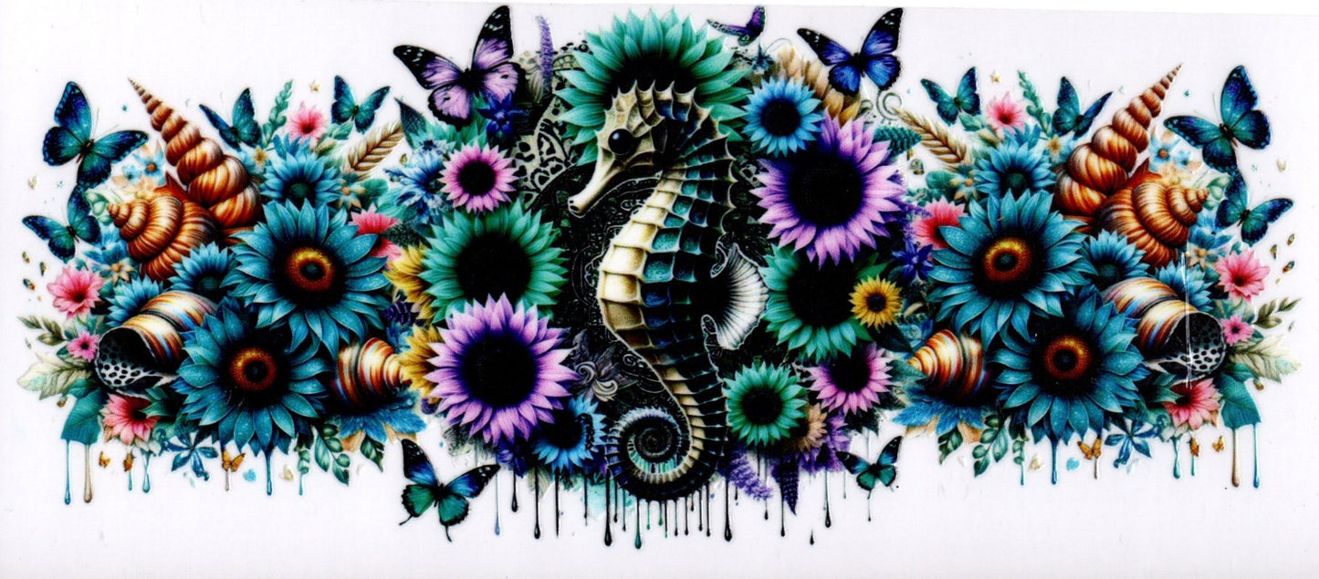 Seahorse Seashells Flowers Butterflies