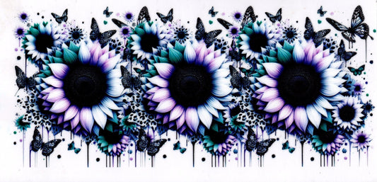 Teal and Purple Sunflowers with Butterflies