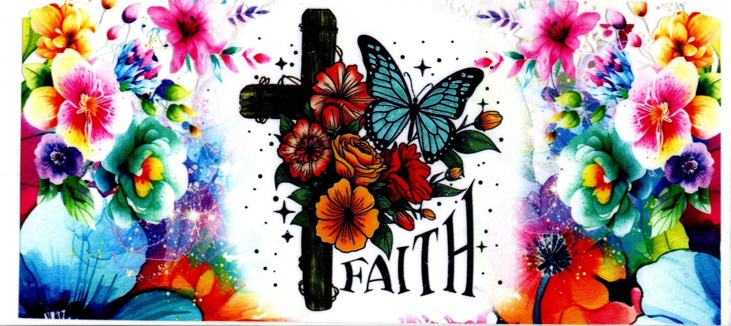 Faith Cross Flowers and Butterly