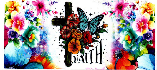 Faith Cross Flowers and Butterly