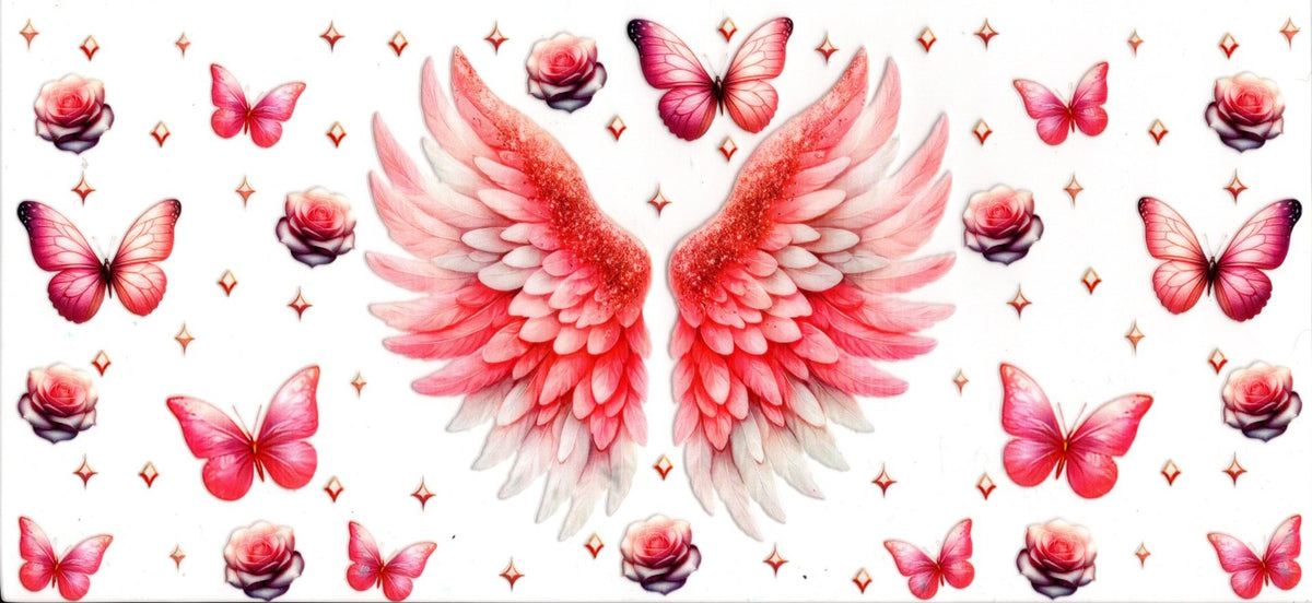 All Pink Angel Wings Butterflies and Flowers Faith