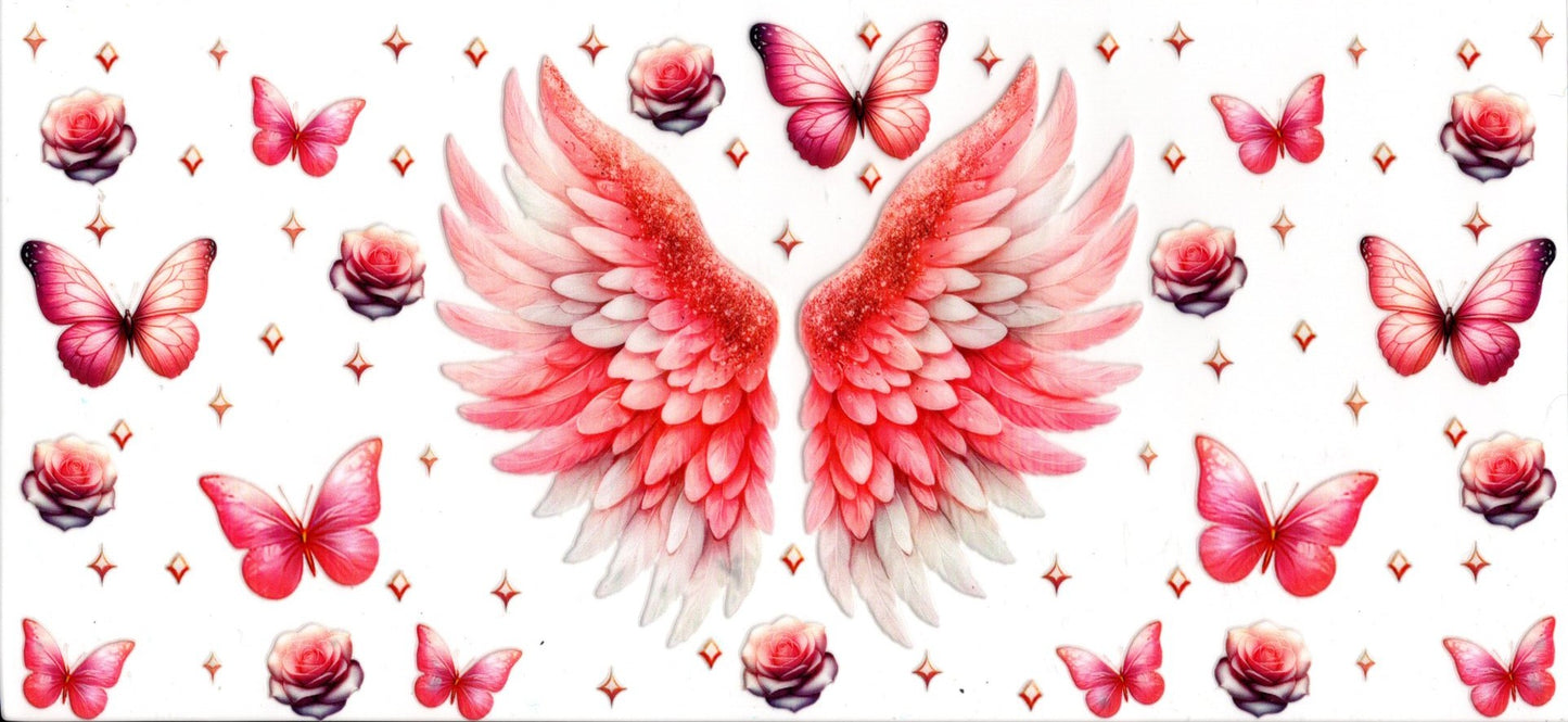 All Pink Angel Wings Butterflies and Flowers Faith