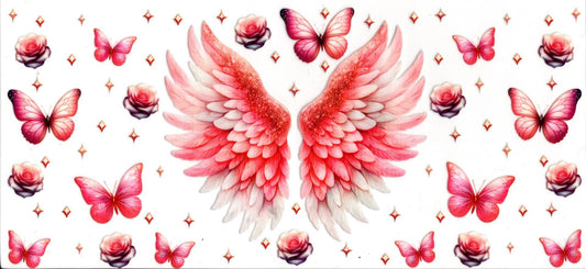 All Pink Angel Wings Butterflies and Flowers Faith