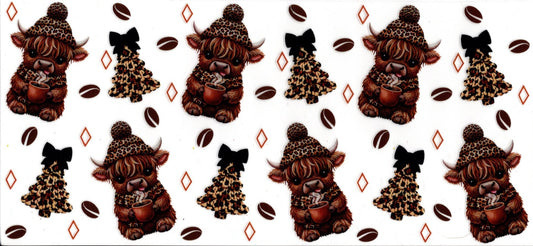 Highland Cow Cheetah Print Christmas