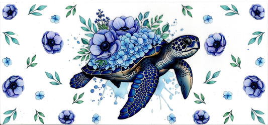 Turtle with Purple and Blue Flowers
