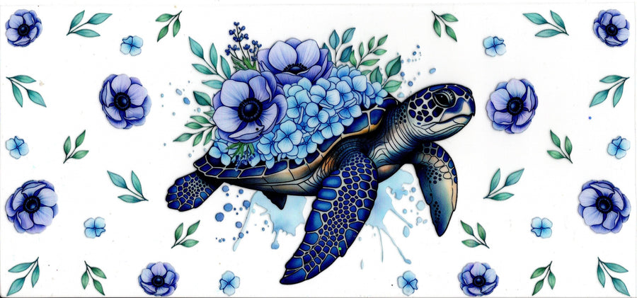 Turtle with Purple and Blue Flowers