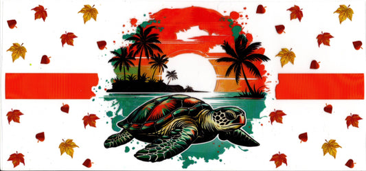 Sunset Turtle with Fall Leaves