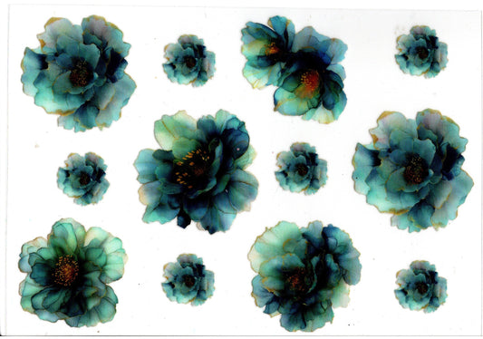 Teal Flowers Element Sheet Only