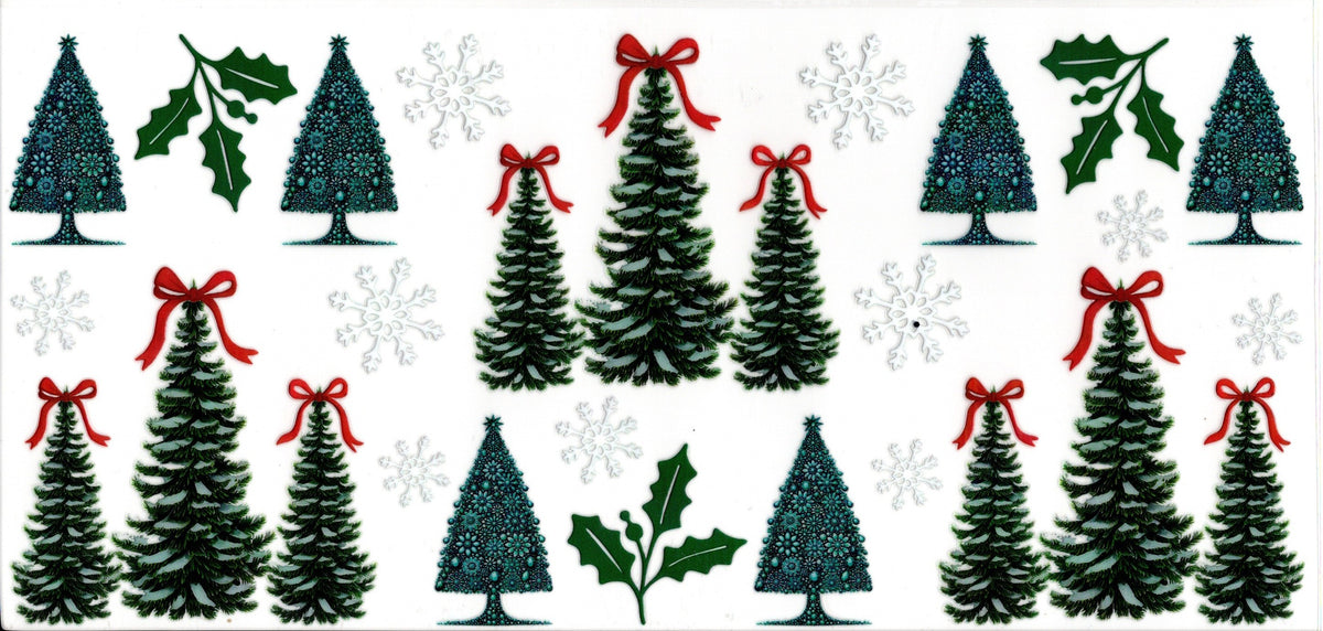 Christmas Trees Snowflakes and Bows