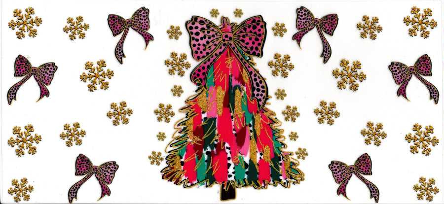 Water Paint Christmas Tree Bow and Snowflakes