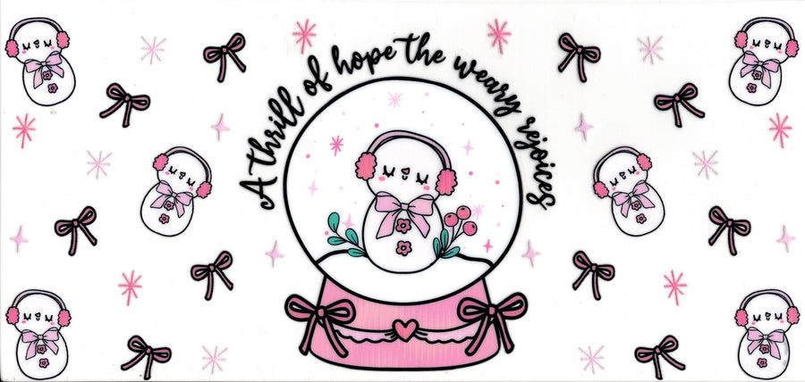 A Thrill of Hope The Weary Rejoice Pink Snowman In Snowglobe
