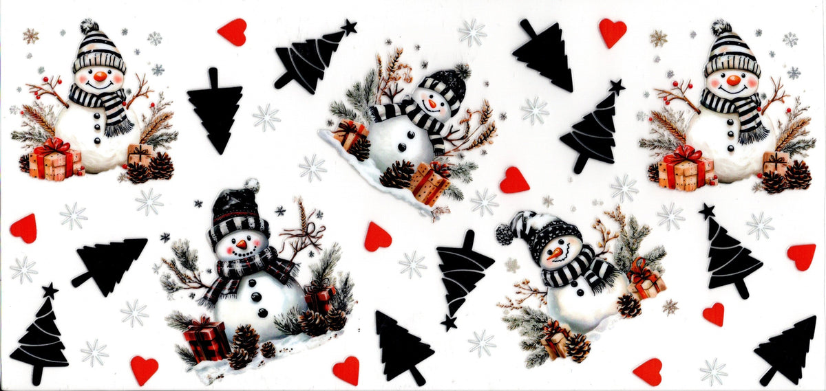 Black Plaid Snowman and Black Christmas Trees